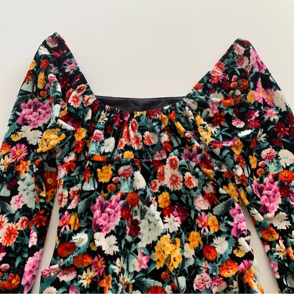 Wild Fable Black Multicolor Floral Velour Off Shoulder Long Sleeve Mini Dress - Picture 8 of 10